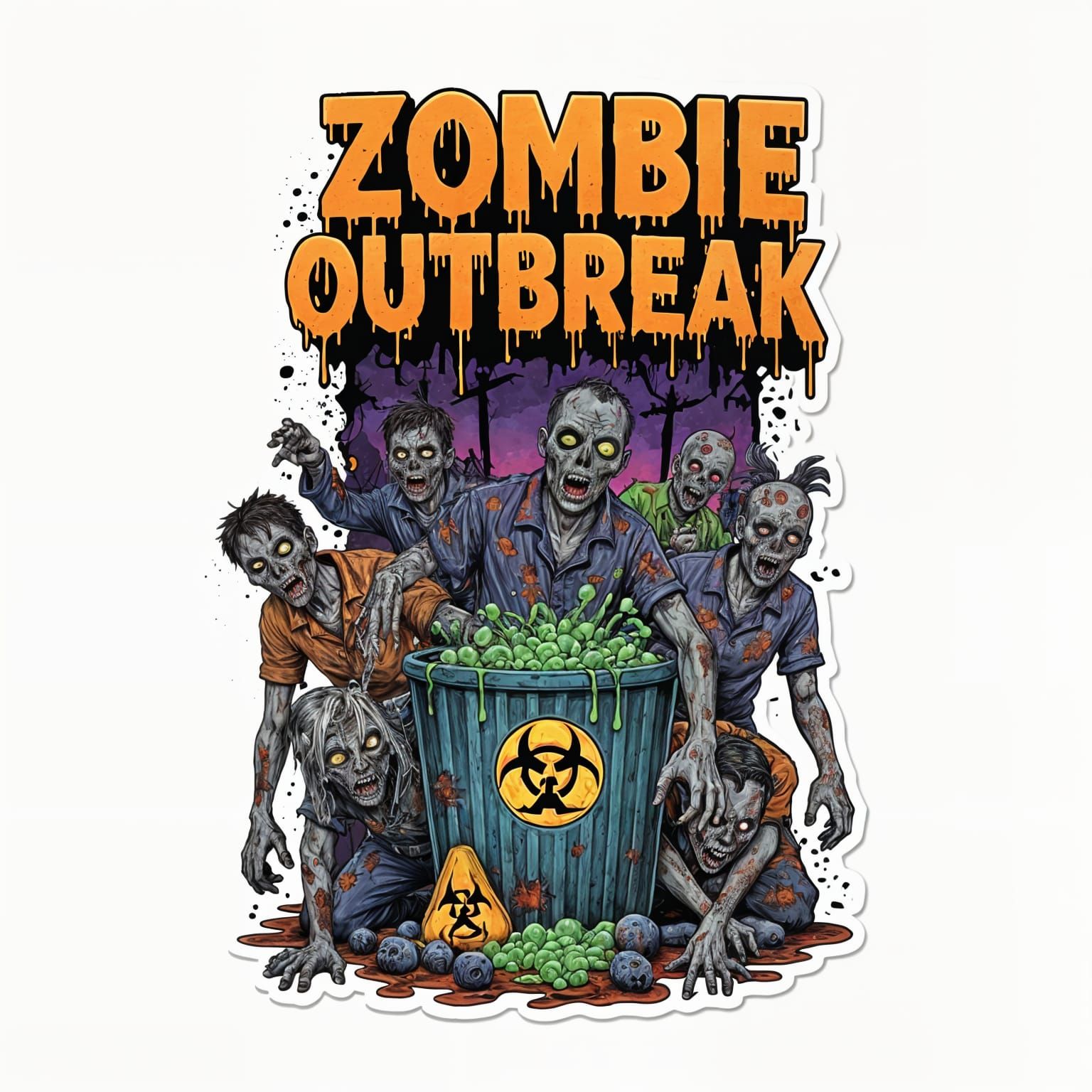 Grotesque Zombie Outbreak Halloween Sticker Design