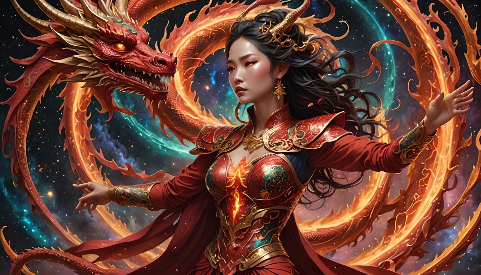 Agile Dragon Goddess in Galactic Vortex