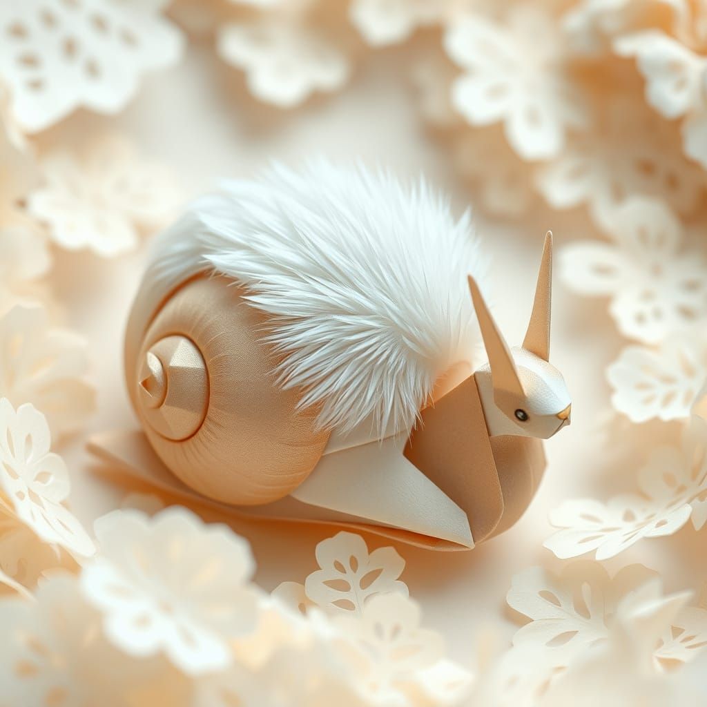 Whimsical Origami Cat-Snail Hybrid in Dreamy Japanese-Inspir...