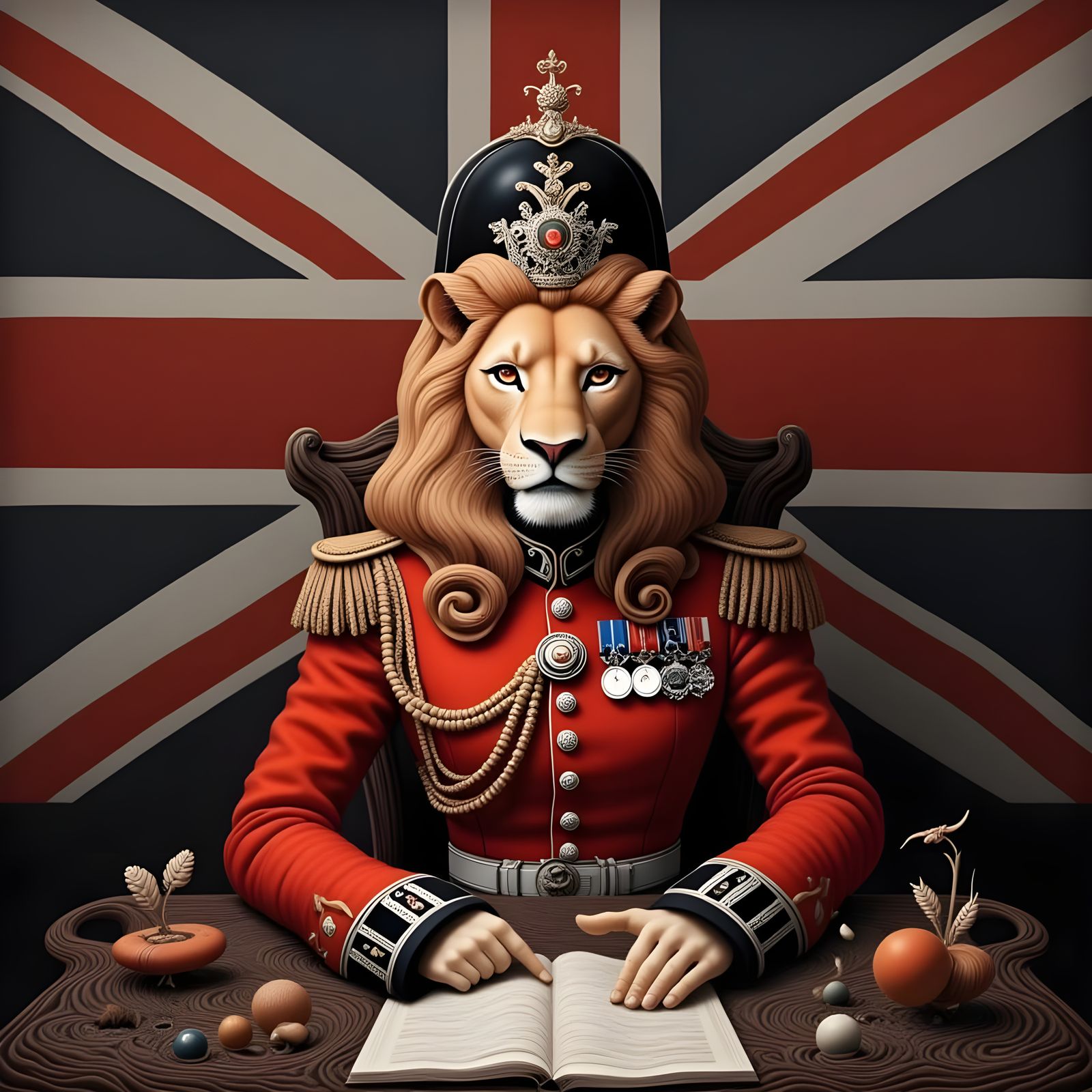 British Lion Guard at Desk with Union Jack