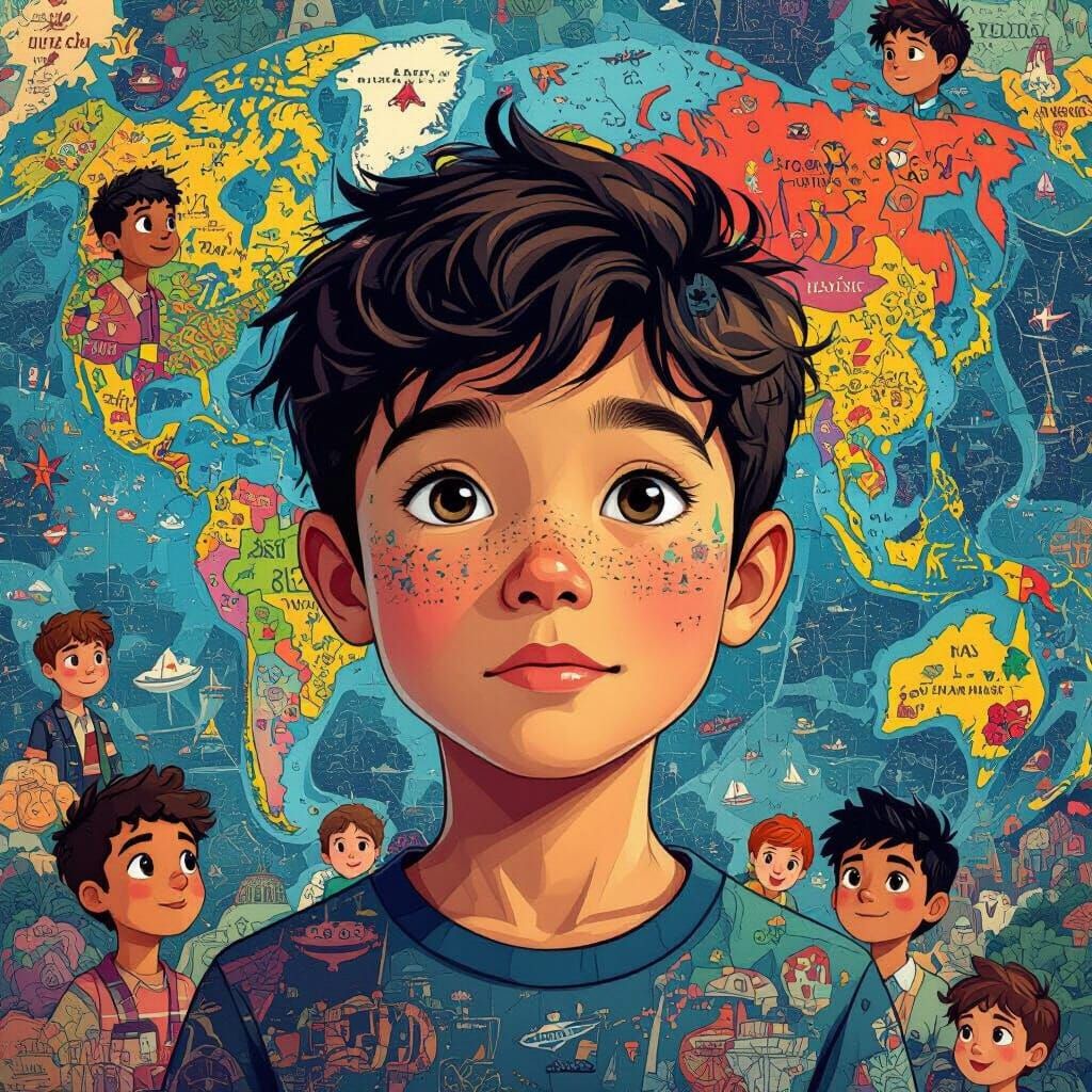 World Map of Faces in Dreamy Art Style