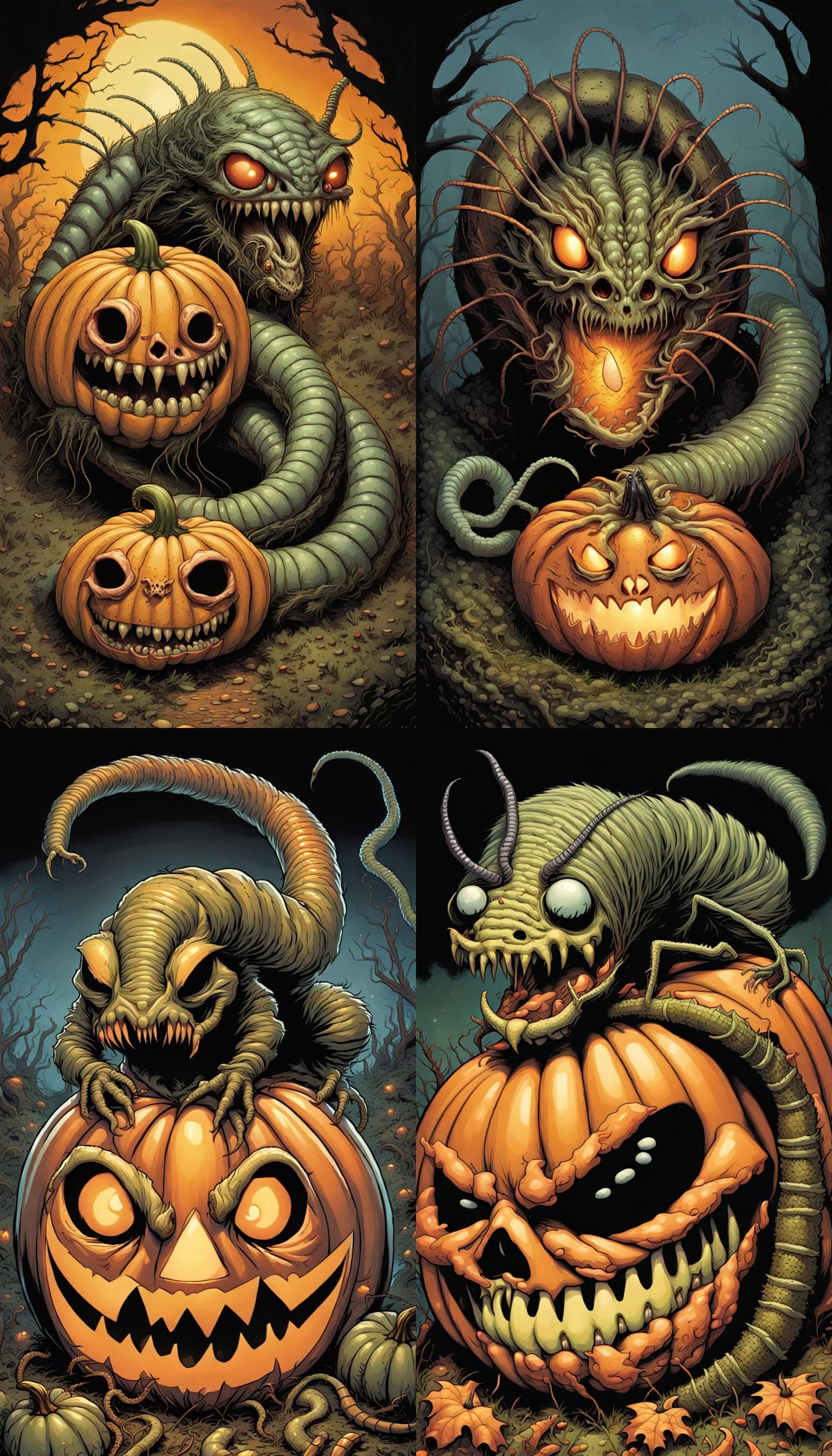 Grotesque Demon Caterpillar Hybrid Crawling from Pumpkin