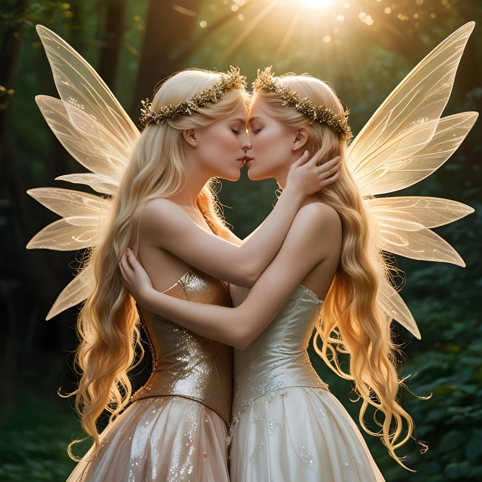 Fairies Embrace: A Golden Moment of Love
