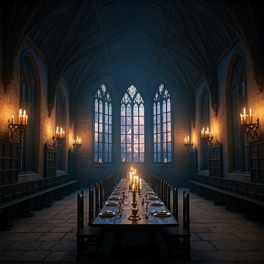 Majestic Hogwarts Great Hall in Enchanting Fantasy Style
