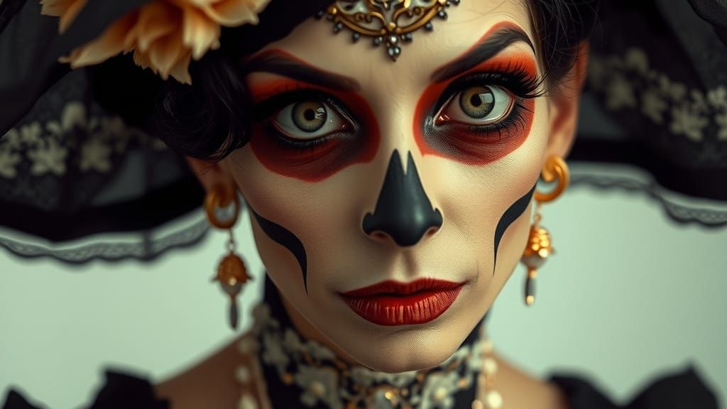 Steampunk Sugarskull Woman in Vintage Film Style
