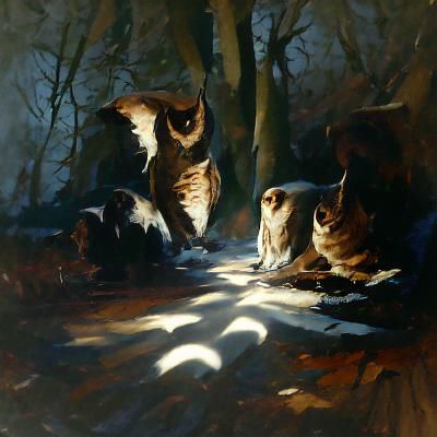 Owls in Shadow: A Monochrome Oil Painting