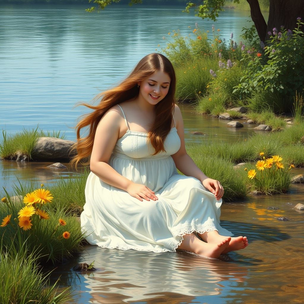 Dreamy Pre-Raphaelite Woman by the River