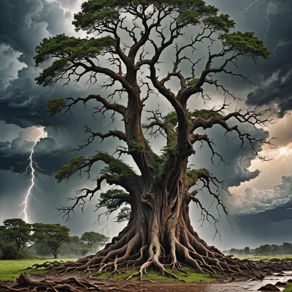 Resilient Tree Stands Tall Against Raging Storm