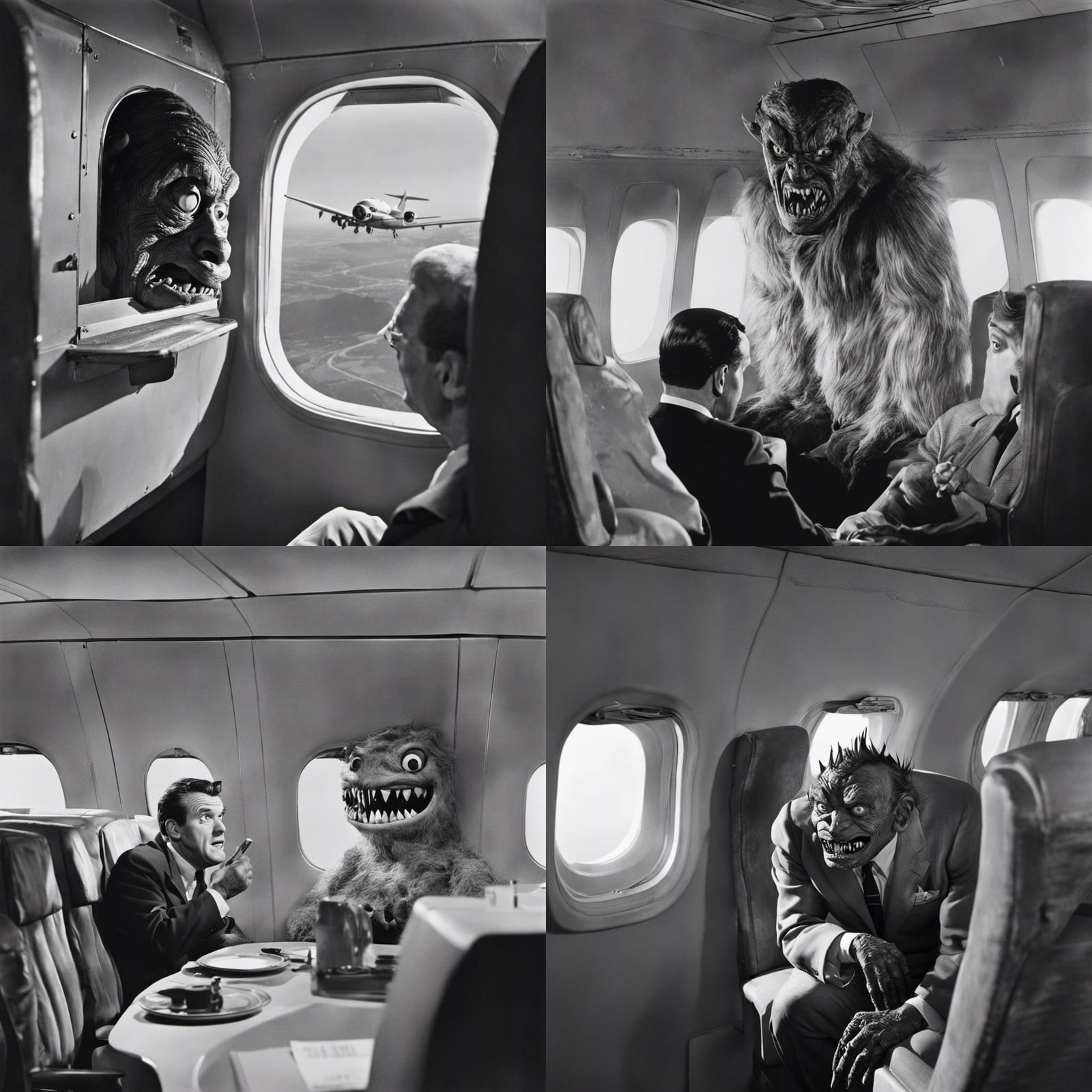 Monster Peeks into Airplane Window: 1960s TV Style