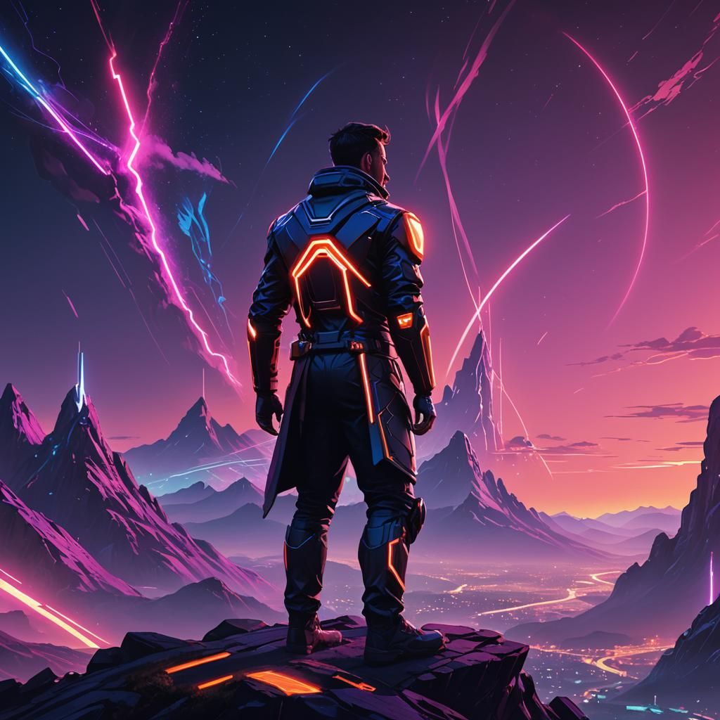 Futuristic Developer in Neon-Lit Digital Utopia