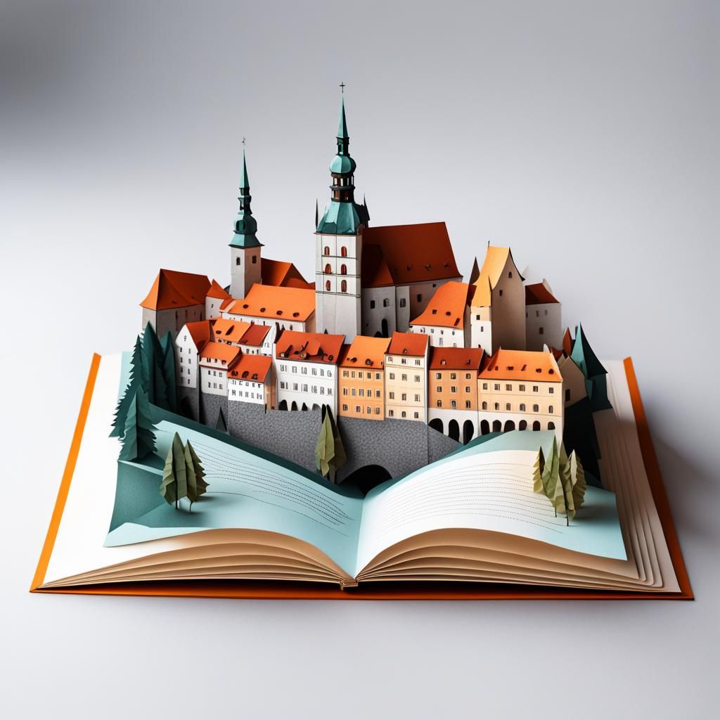 Cesky Krumlov 3D Popup Book in Origami Style