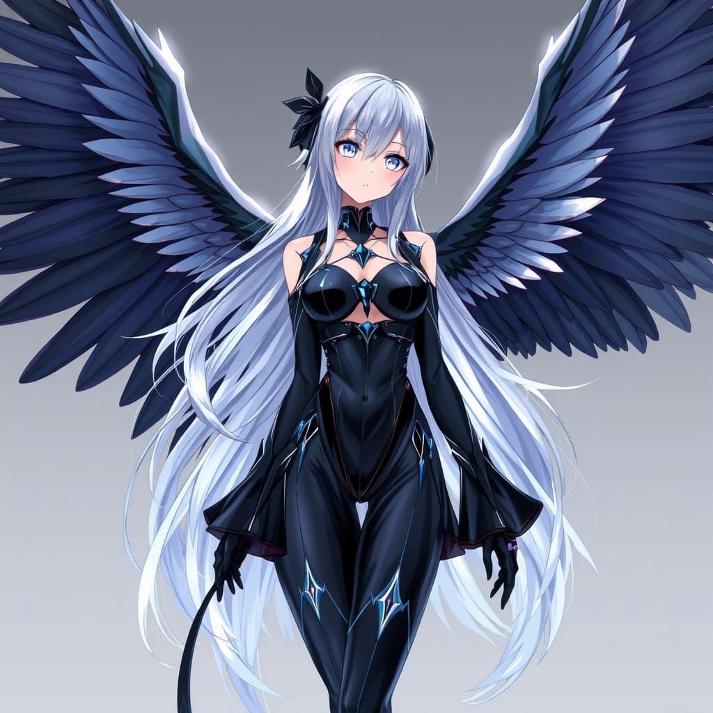 Anime Angel Descent with Black Wings
