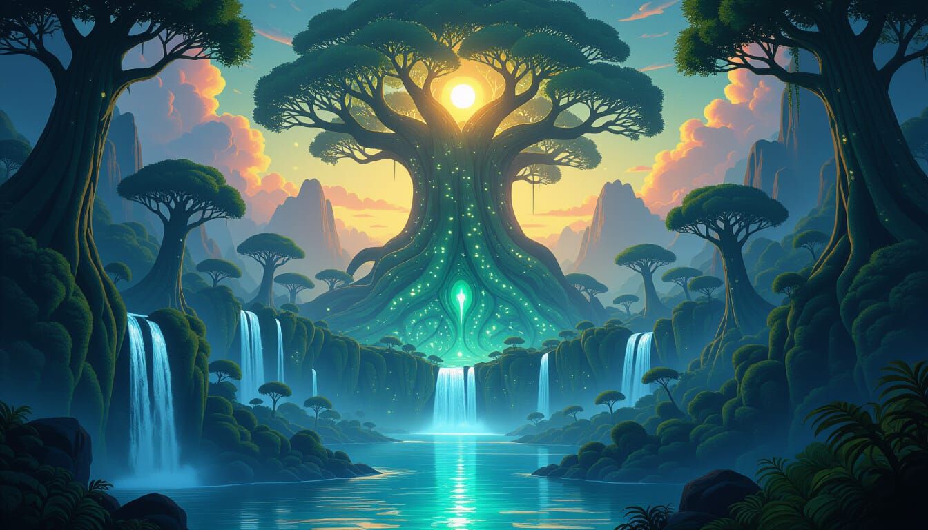 Mythical Agartha Continent: Bioluminescent Forest in Hollow ...