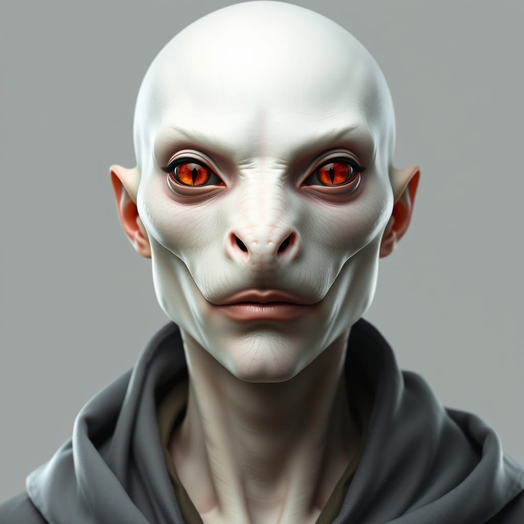 Humanoid Head Merges with Snake-Like Facial Features in a Da...