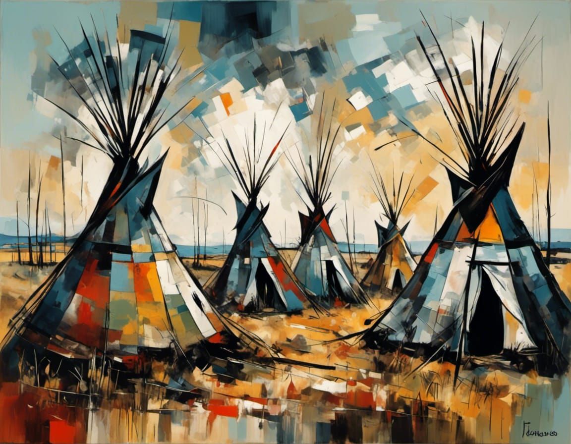 Surreal Native American Prairie: Cubist Art Deco Photo