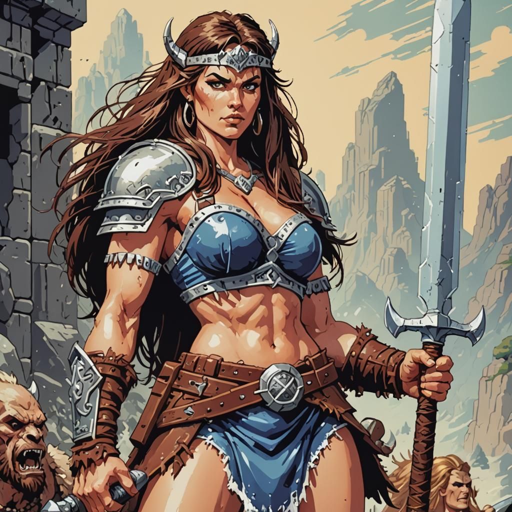 Fantasy Barbarian Character in Pixelated Comic Style