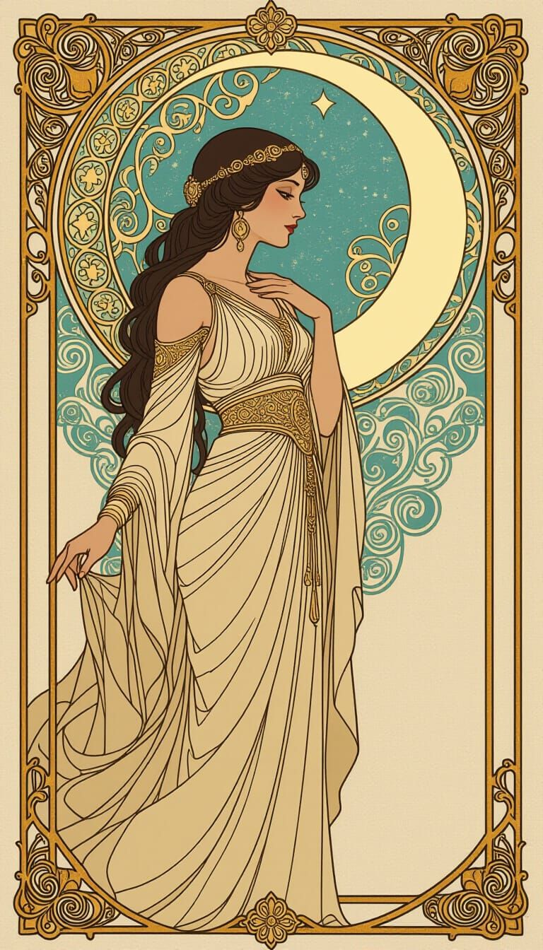 Antic Persian Moon Weaver in Art Nouveau Style
