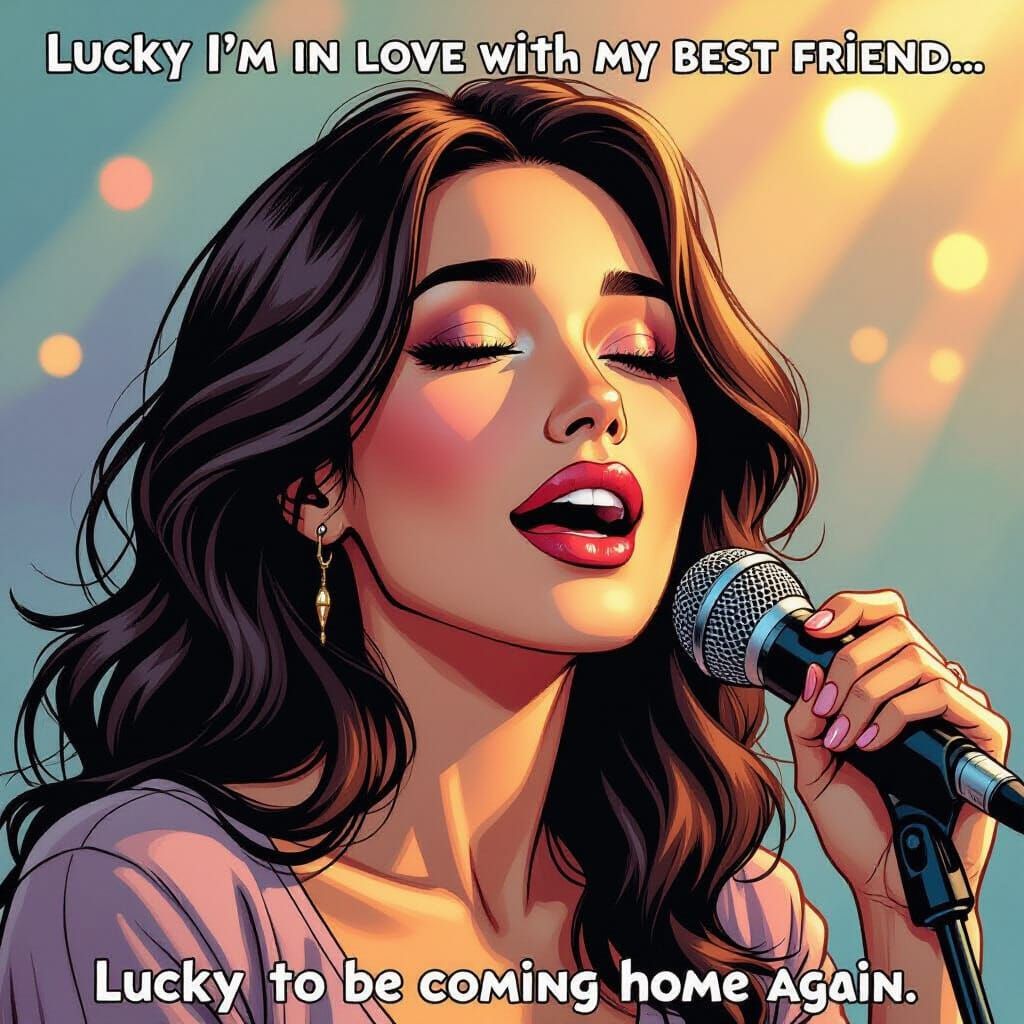 Woman Singing with Passion in Comic Book Style