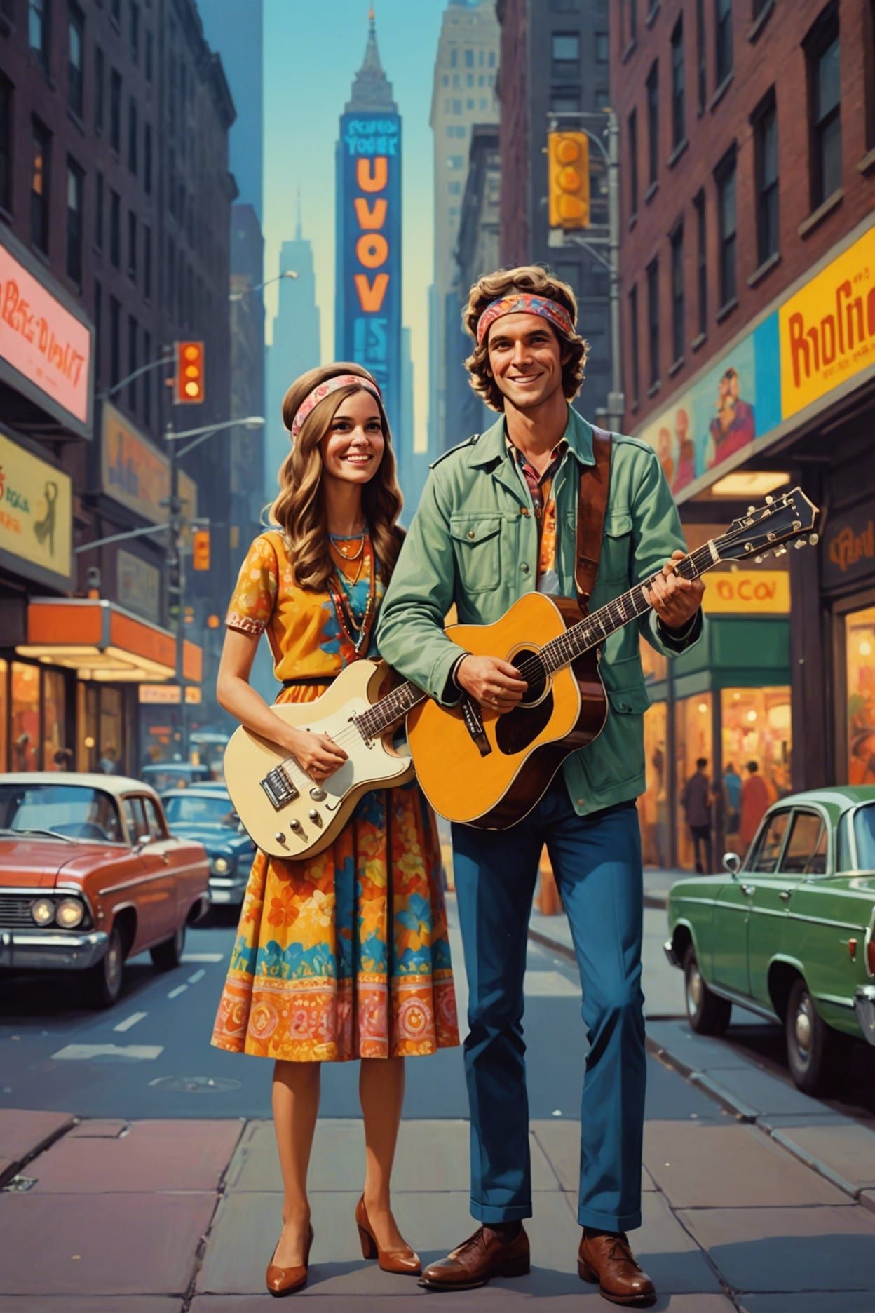 Happy Hippie Couple in 1960s New York, Concept Art