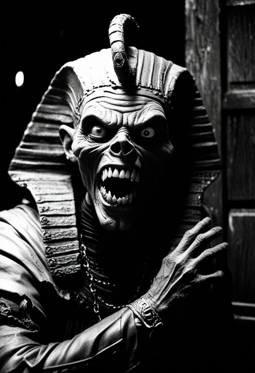 Menacing Portrait of Nyarlathotep in Film Noir Style