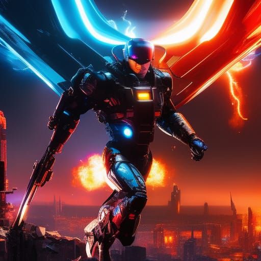 X-Man in Cyberpunk World: Dynamic Action Painting