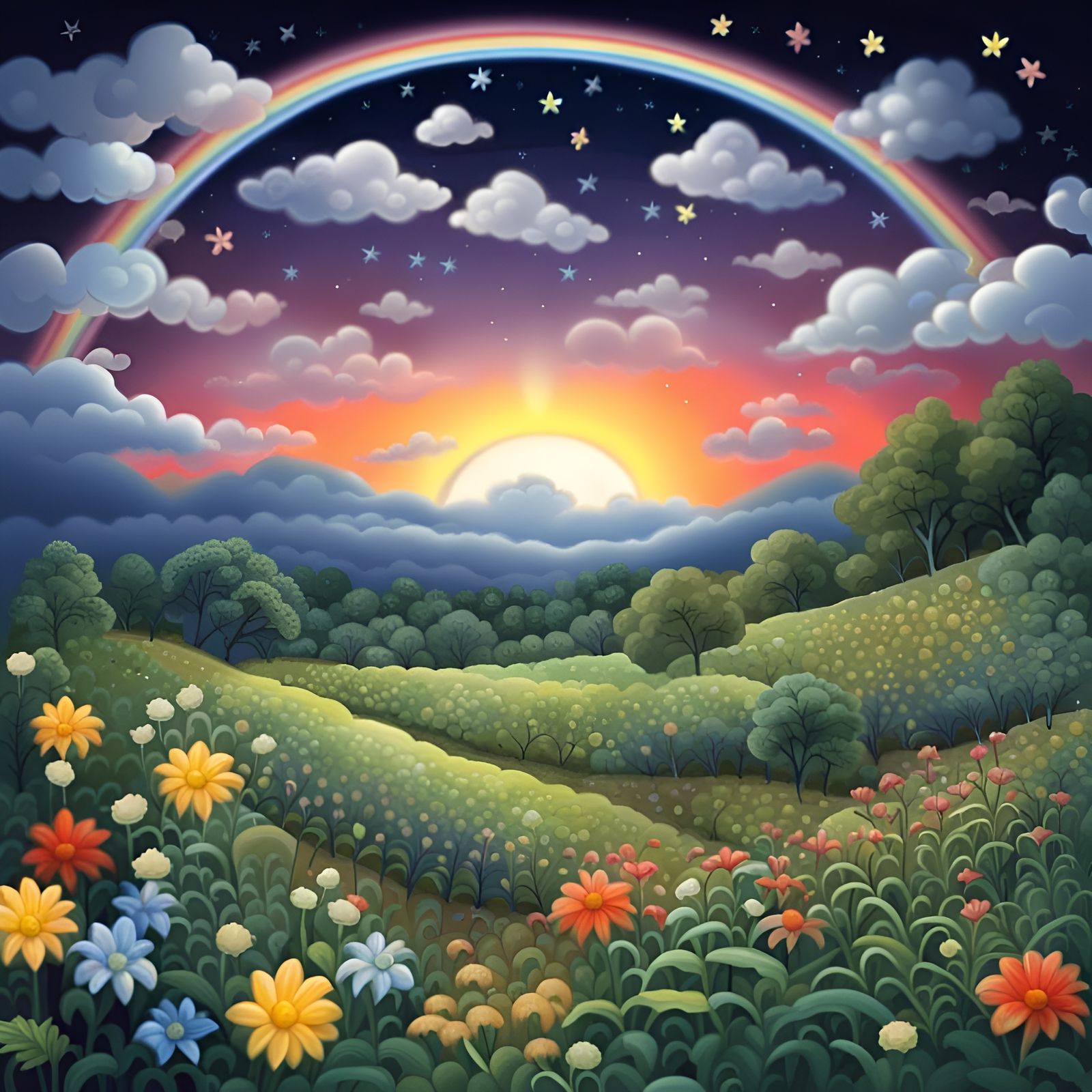 Magical Moonlit Scene with Lily of the Valley