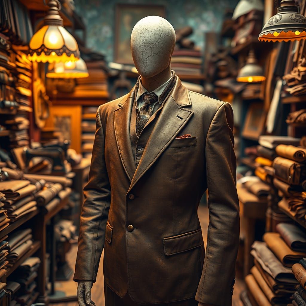 Vintage Suit-clad Mannequin in a Sewing Workshop