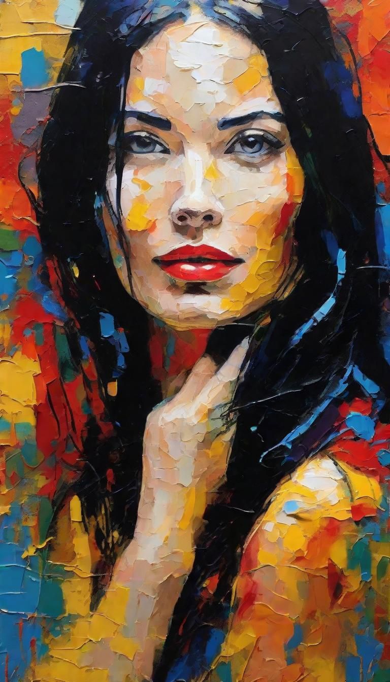 Sensual Woman Portrait in Neo-Impressionist Acrylic Style
