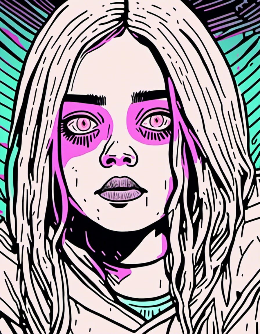 Billie Eilish Graphic Portrait in Pop Art Style