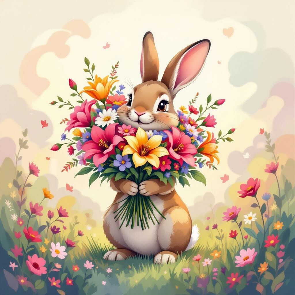 Whimsical Rabbit Transforms Into Floral Bouquet
