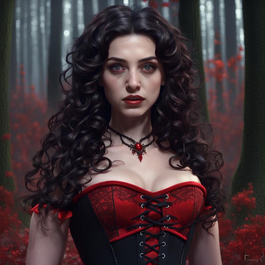 Young Witch Casting Magic in Dark Forest, Digital Painting