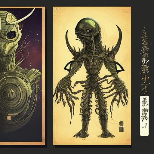 Sci-Fi Alien Portrait in Edo Shin-Hanga Style