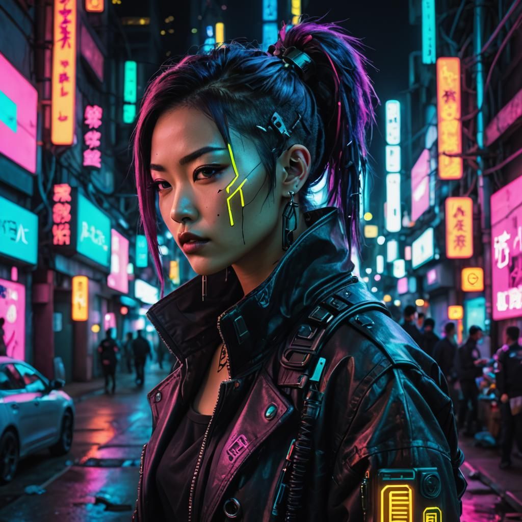 Cyberpunk Hacker in Neon City at Night