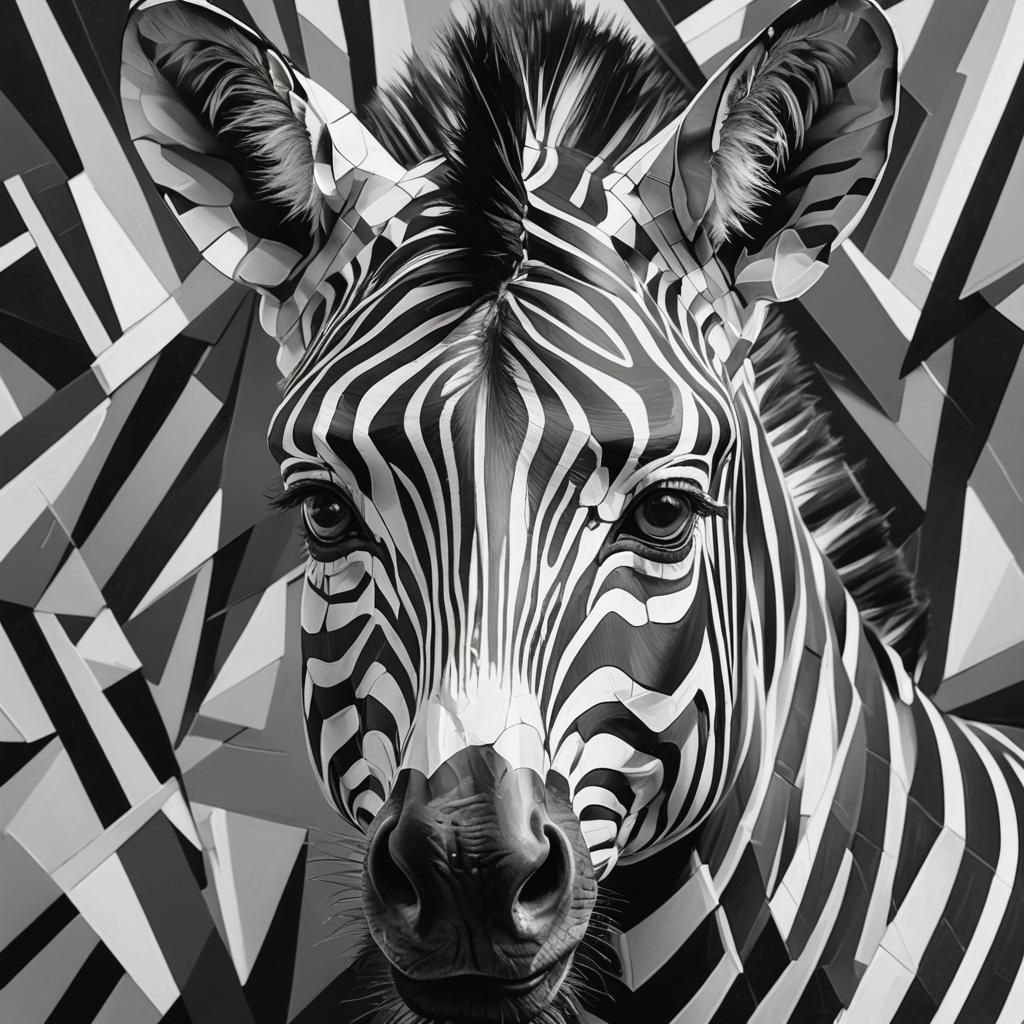 Geometric Zebra Face in Cubist Art Deco Style