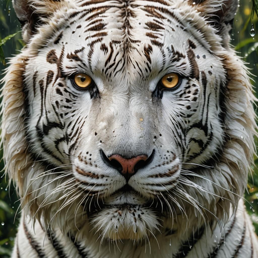 Majestic White Tiger in Misty Forest: Digital Painting