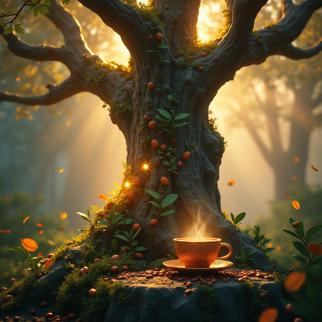 Mystical Coffee Tree in Enchanted Forest