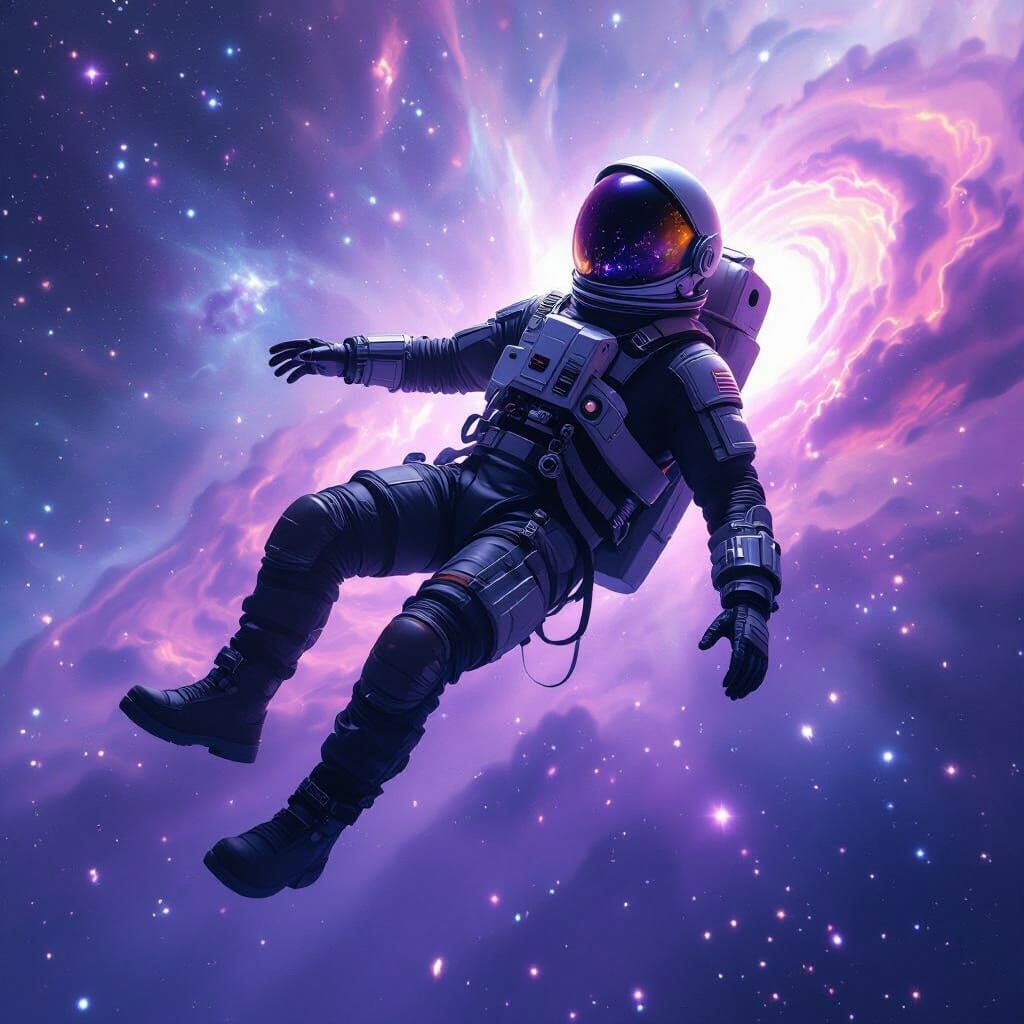 Astronaut in Space Amidst Nebulae, Digital Art