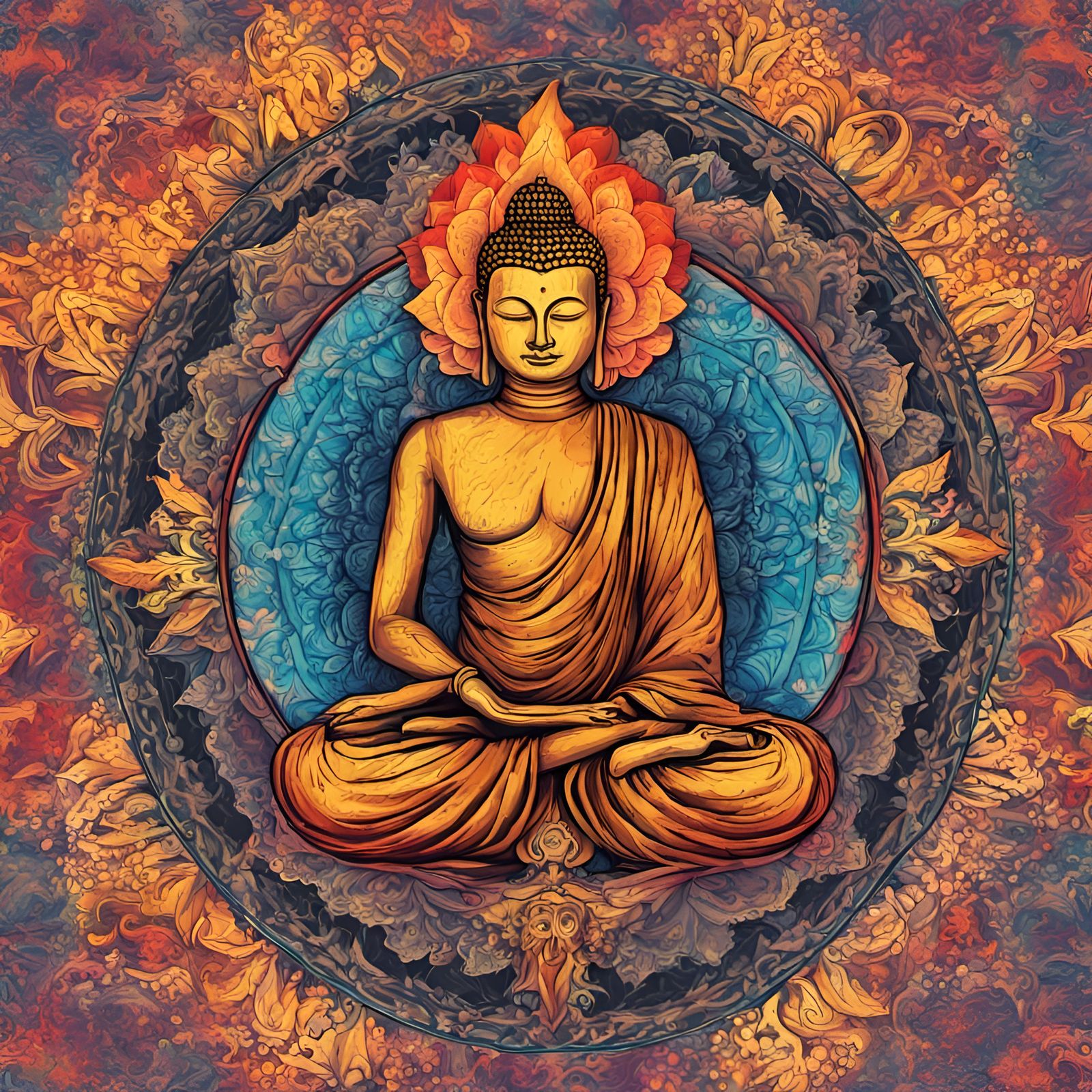Vibrant Buddha Mandala in Graffiti Art Style