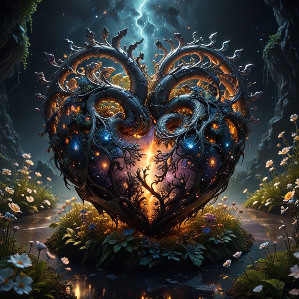 Ethereal Heart Nebula with Celestial Garden