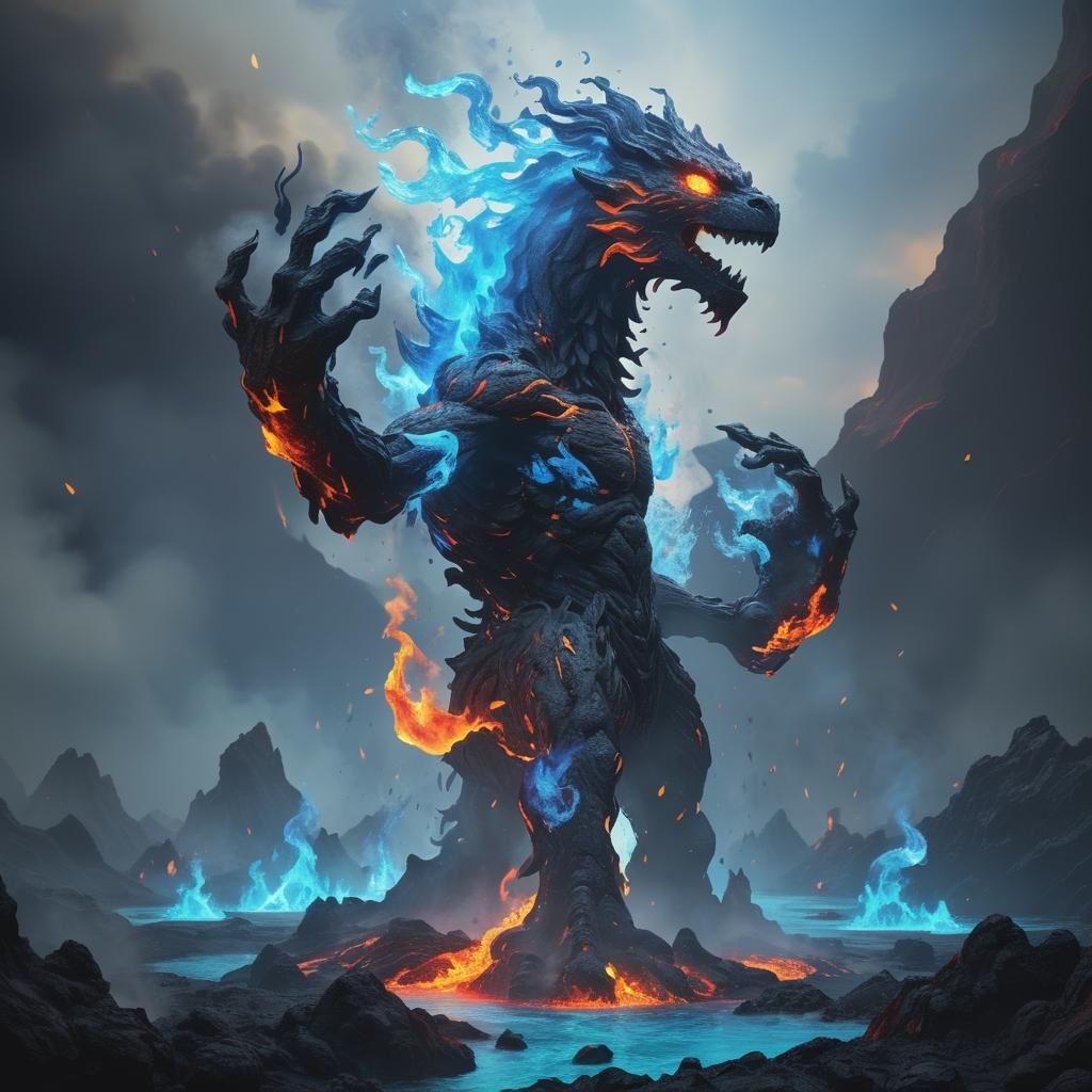 Lava Fire Elementals in Anime 3D Art Style