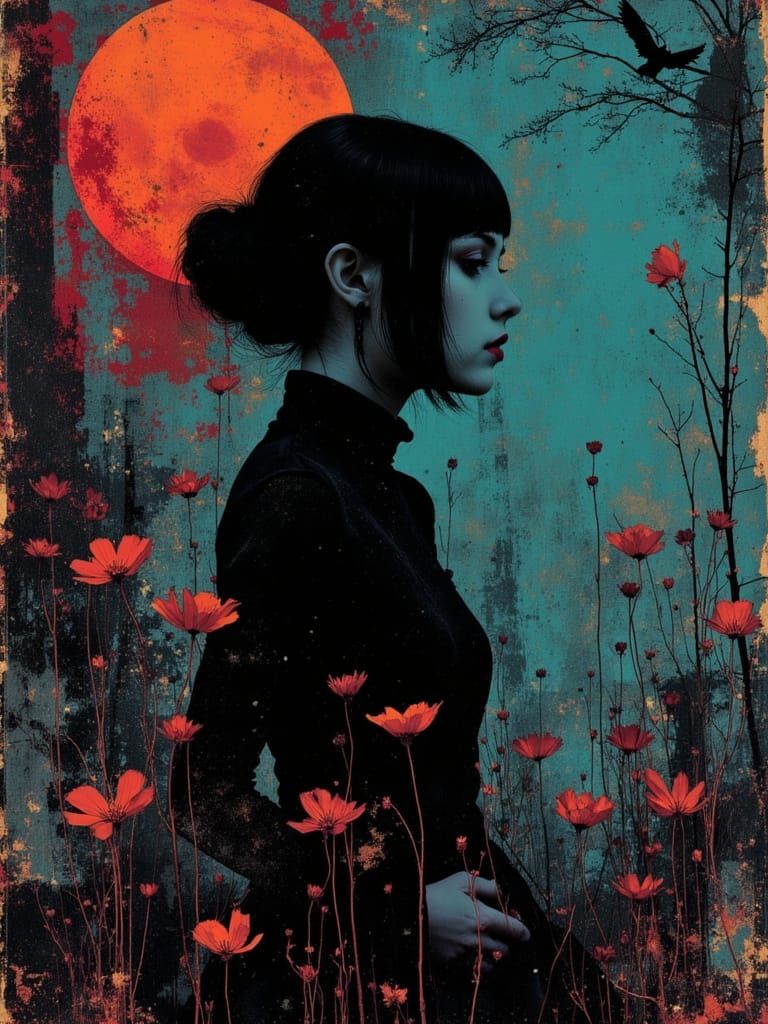 Surreal Gothcore Moonlit Garden Portrait