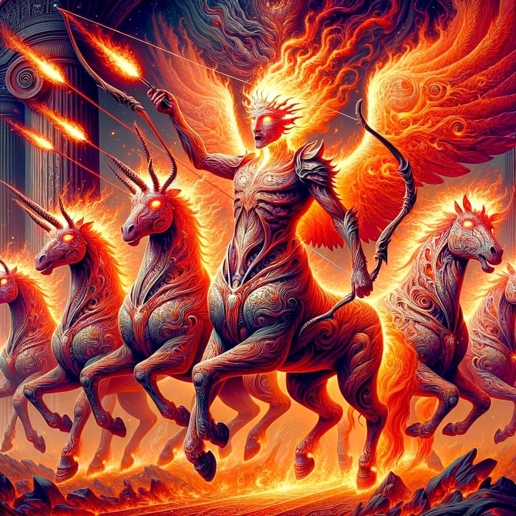 Psychedelic Sagittarius Centaurs in Ancient Temple