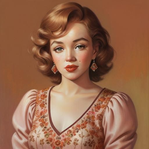 Marilyn Monroe with Brown Hair, Oil Painting Style