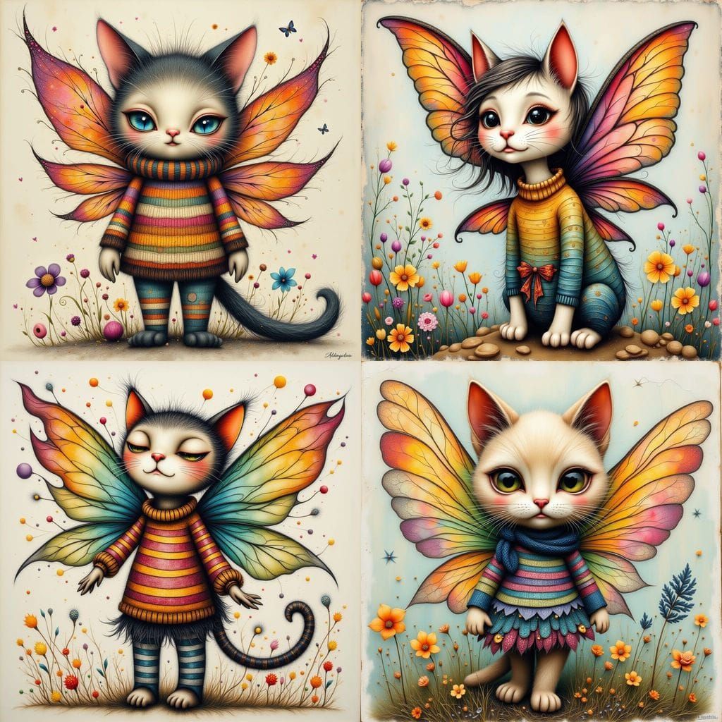 Whimsical Cat Fairy in Boho Grunge Style