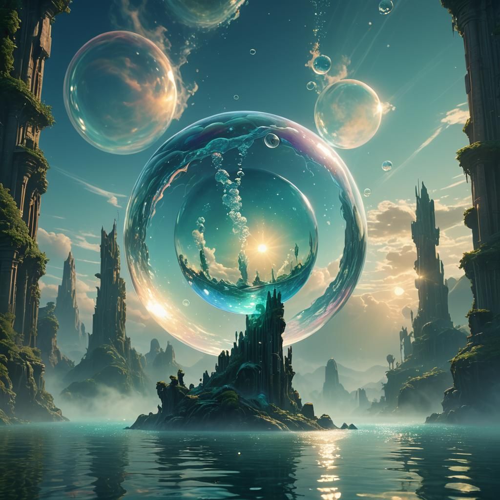 Glowing Water Bubble with Pillar: Fantasy Concept Art