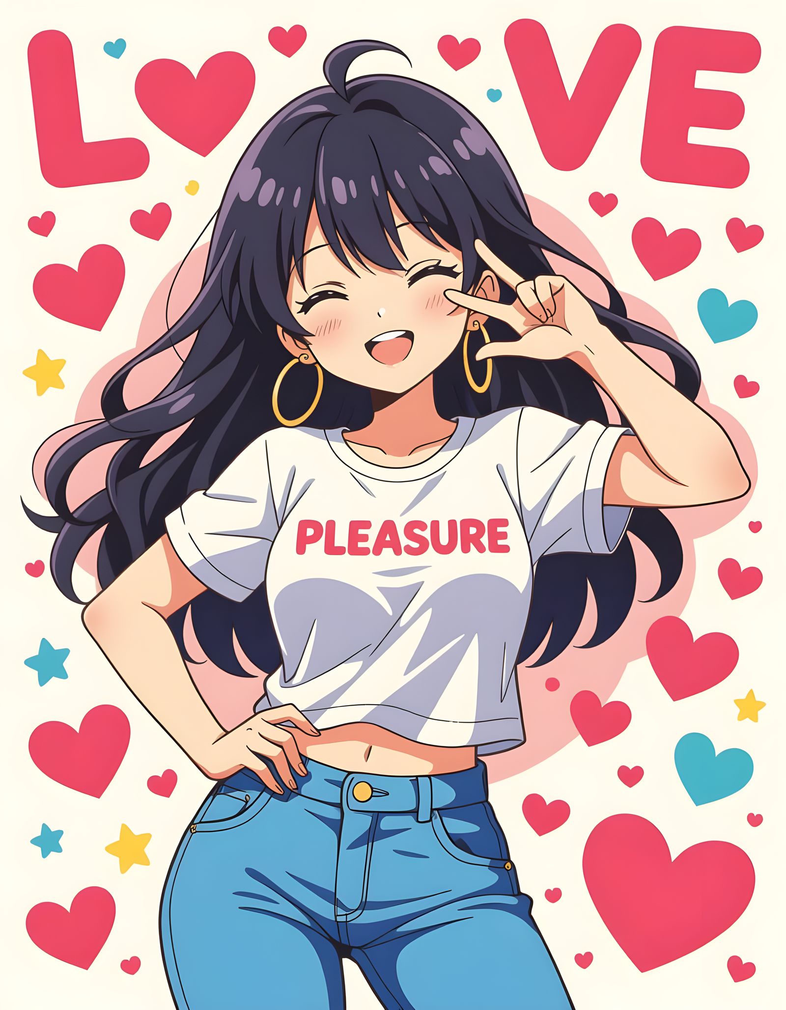 Cute Anime Girl Wink Pose in Rendered Style