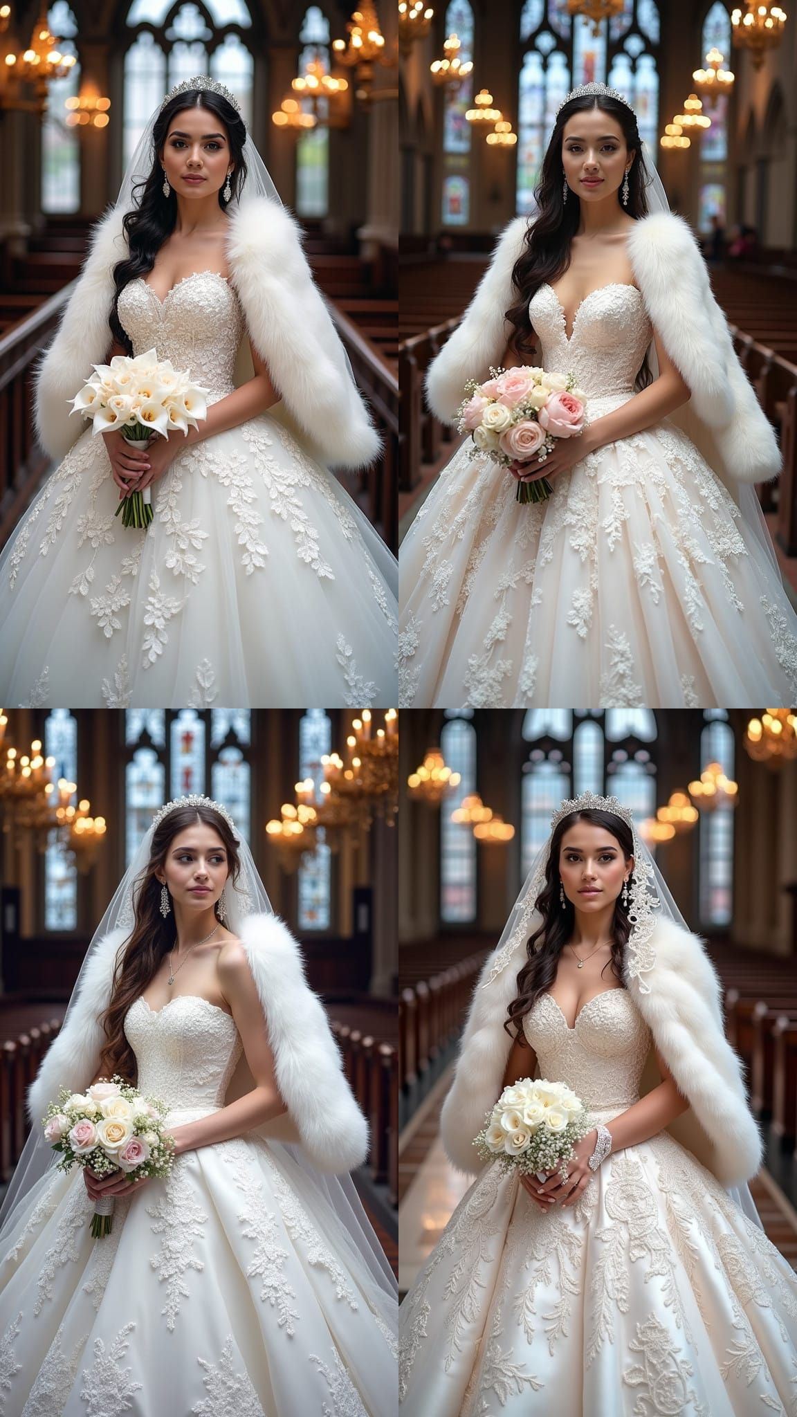 Radiant Bride in Lace Gown with Bouquet
