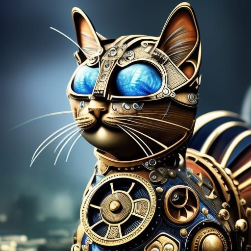 Steampunk Fabergé Cat, Intricate Artstation Photo