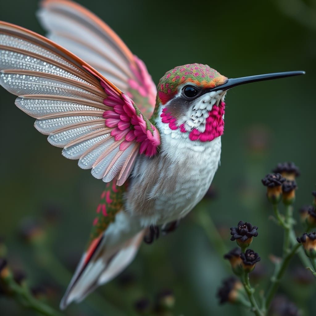 Hummingbird with Silver Wings in Fantasy Earth Art Style