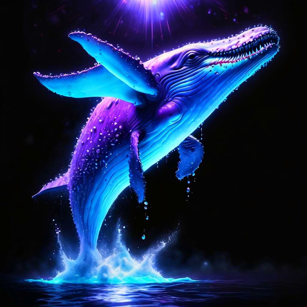 Cosmic Whale in Cherry Sea, Hyperrealistic Digital Art